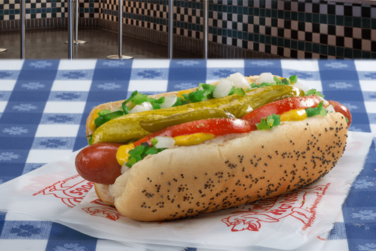 Chicago-style hot dogs at Portillo's are iconic Chicago foods