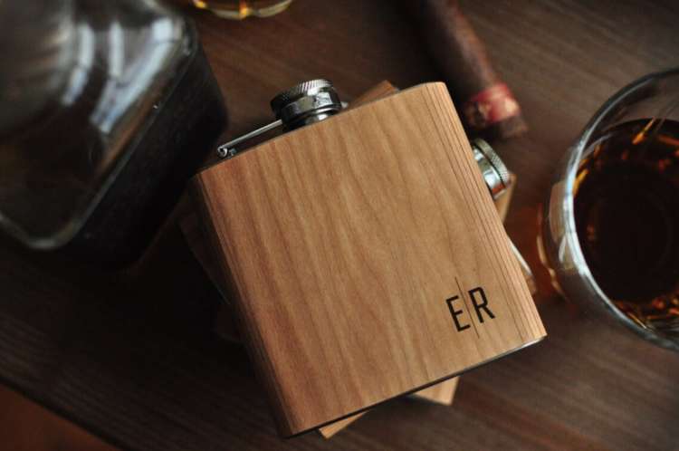 personalized wooden flask with engraving