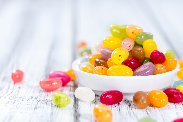 jelly beans in a shallow dish