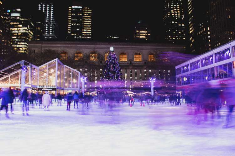 city ice skating rink at night