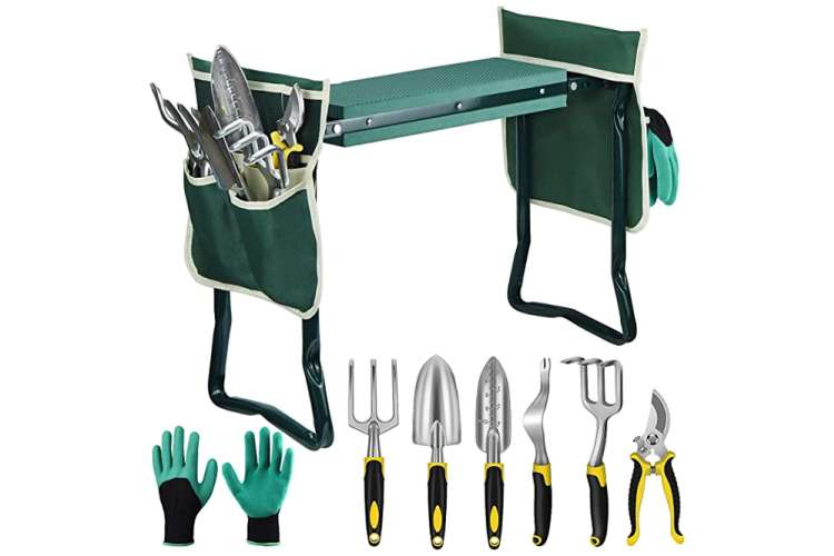 garden kneeler set with six gardening tools