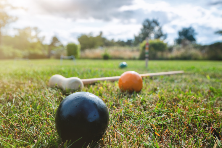 a lawn game outside for a backyard party