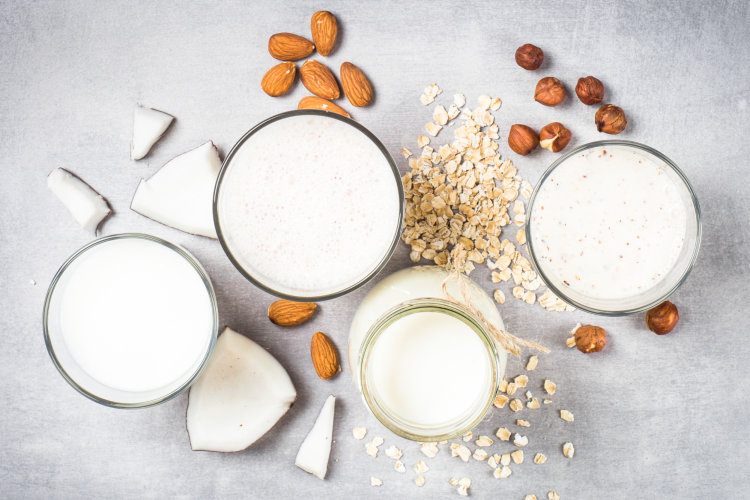 bowls of various non-dairy milks