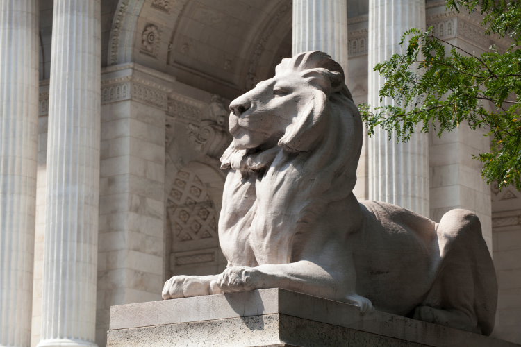 lion statue at the new york public library