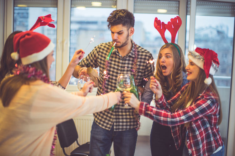 coworkers enjoying a holiday work party