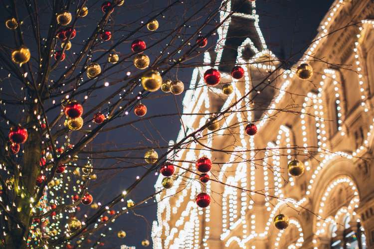 christmas lights on a building