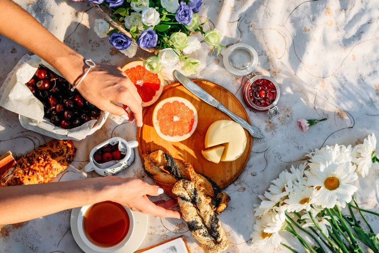 picnic accoutrements at sunset