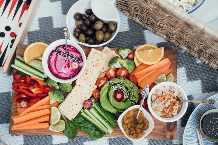 vegetable crudites on a picnic board