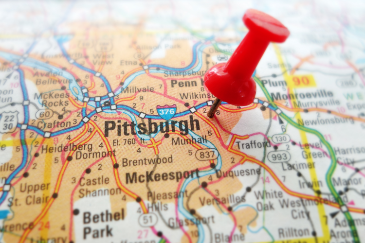 pittsburgh map with pushpin