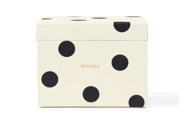 a polka dotted recipe box