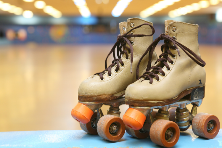 pair of roller skates at a roller rink