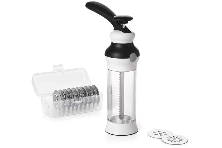 a stainless steel cookie press is a fun gift for neighbors