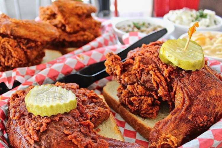 Chicken pieces on bread from a restaurant in Nashville, one of the world's best foodie cities