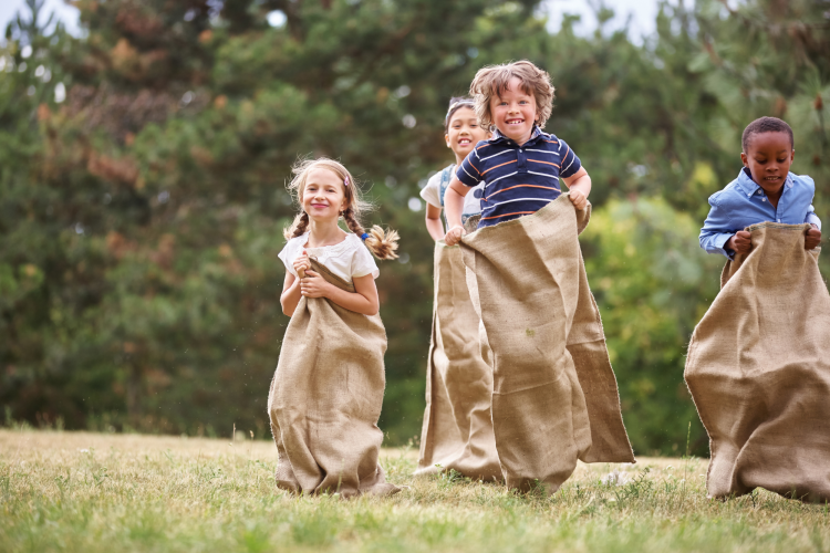 a bunny hop sack race is a fun easter party idea