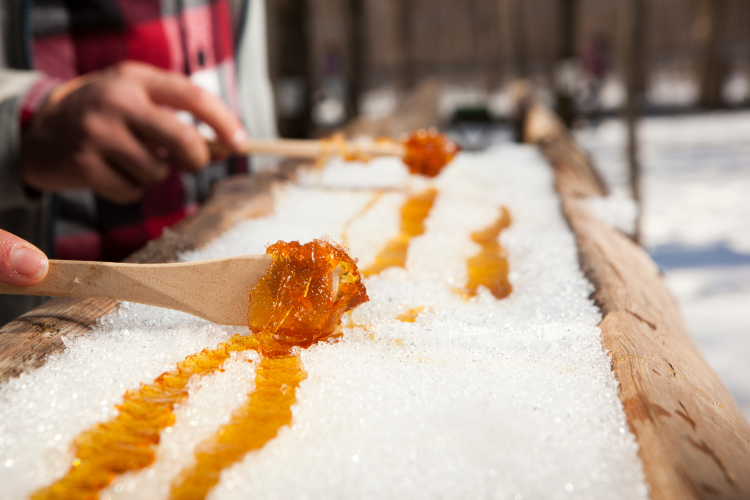 maple syrup snow candy made at a sugar shack