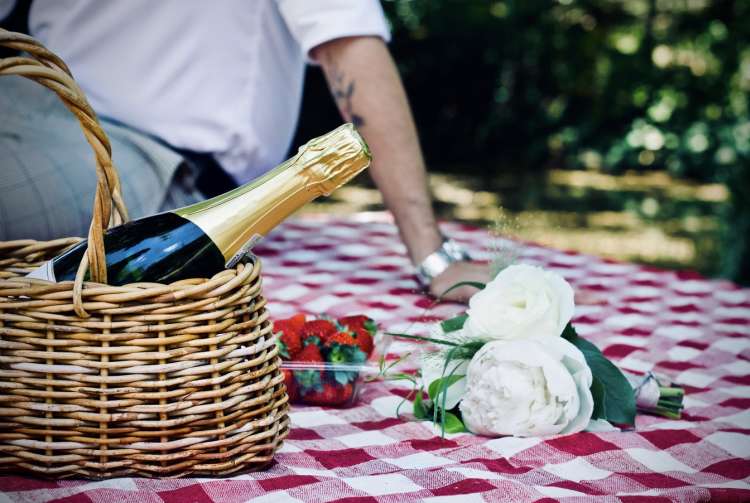 couple having champagne during a picnic