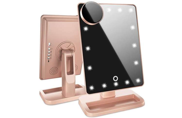 a lighted mirror with bluetooth speakers is a romantic gift for her