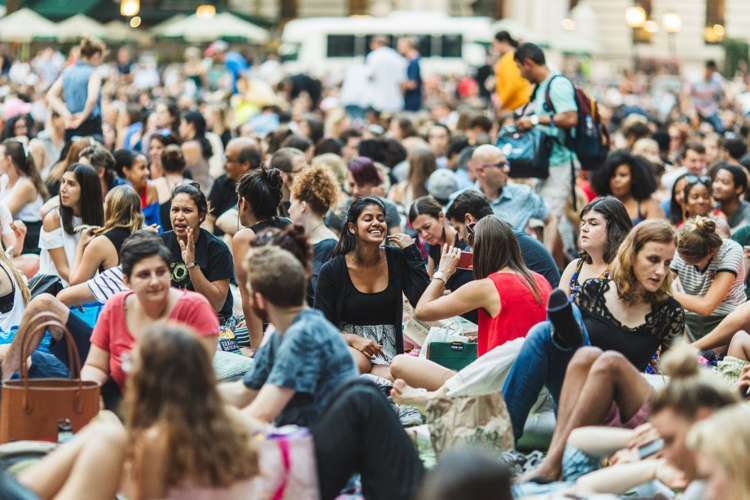 enjoy a movie on the lawn in bryant park