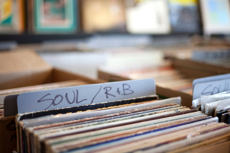 soul and r and b section in a vinyl record store