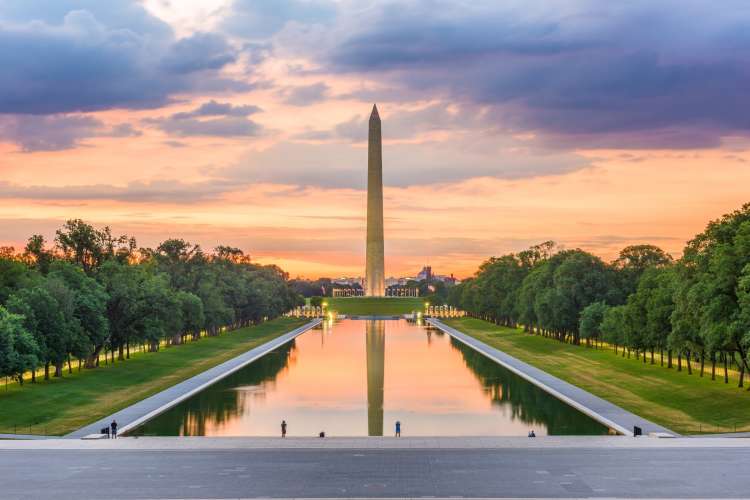 washington monument at sunset