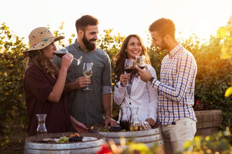 friends enjoying a winery tour double date