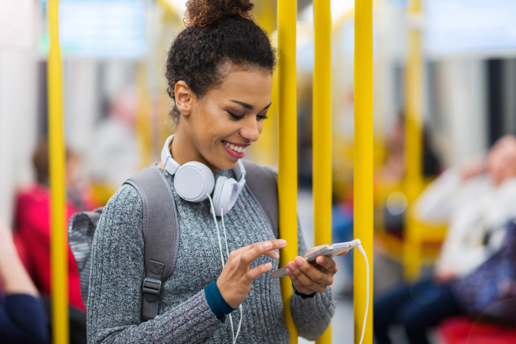 woman taking the subway