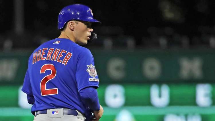 An MLB player looking across during a game