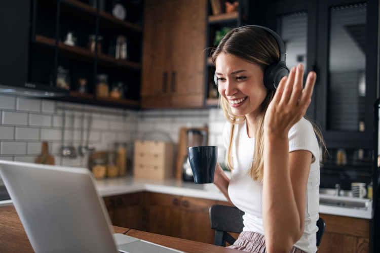 young woman playing virtual charades