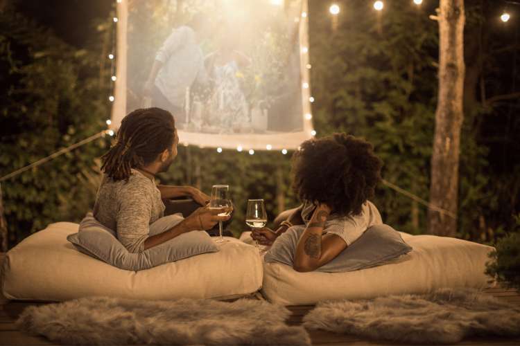 watching movie outside on projector