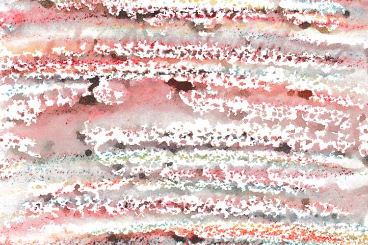 wax and red watercolor paint on paper in abstract stripes