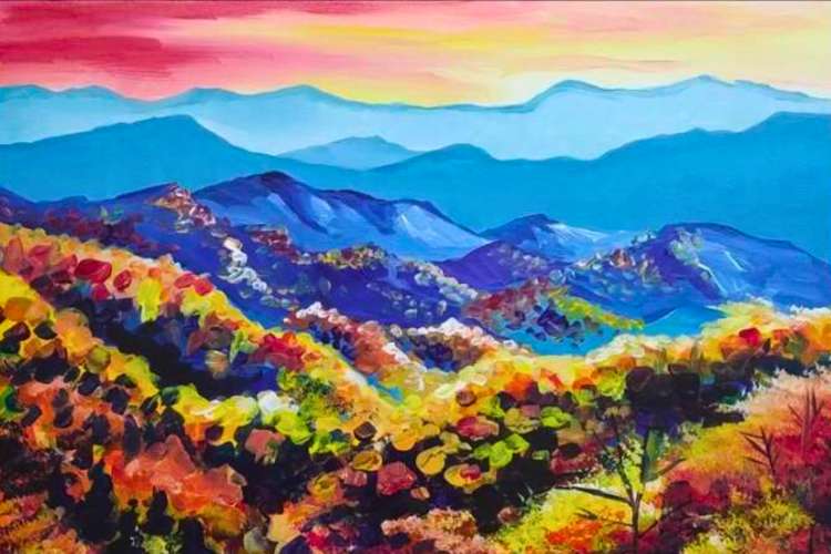 Easy Oil Pastel Landscape painting for beginners, MOUNTAIN SCENERY