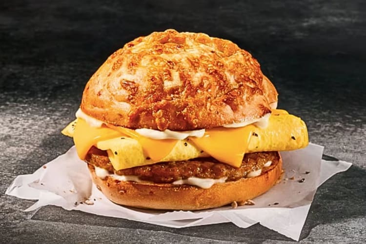 Asiago sausage, egg and cheese bagel from Panera