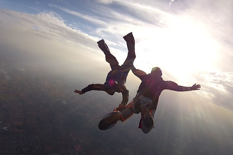 two skydivers freefalling