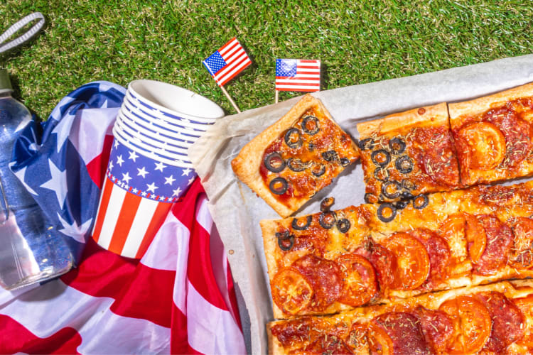 4th of July pizza and star spangled paper cups