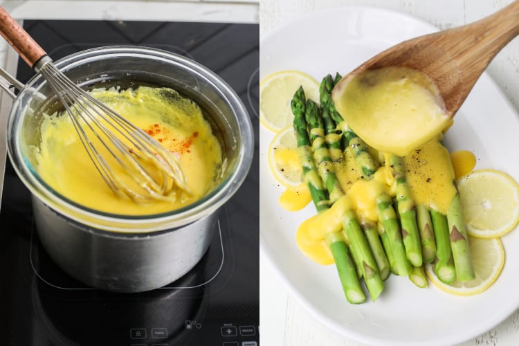 mother sauce hollandaise over asparagus