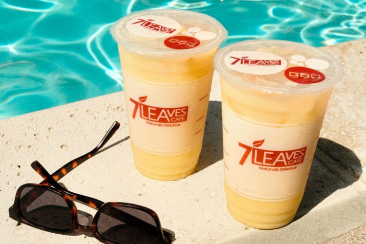 Two 7 Leaves drinks and a pair of sunglasses 