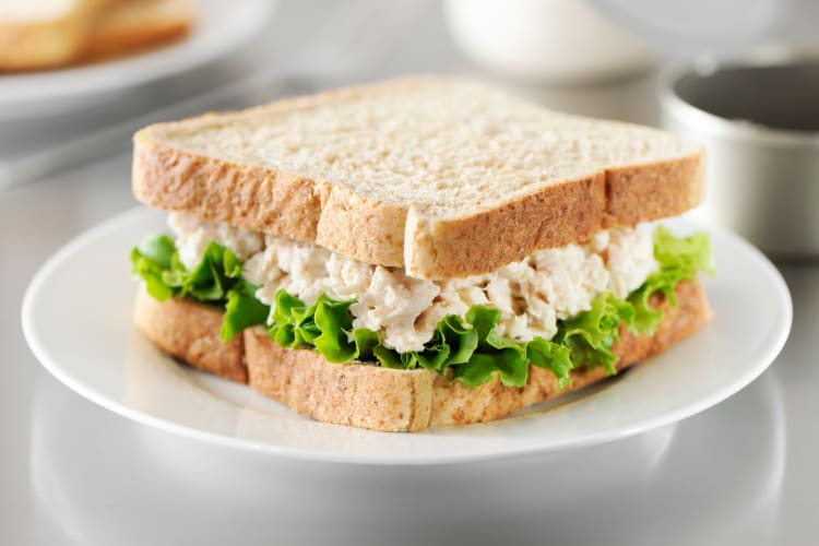 A healthy snack from 7-Eleven is a chicken salad sandwich.