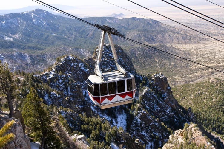 A cable car above a mountain