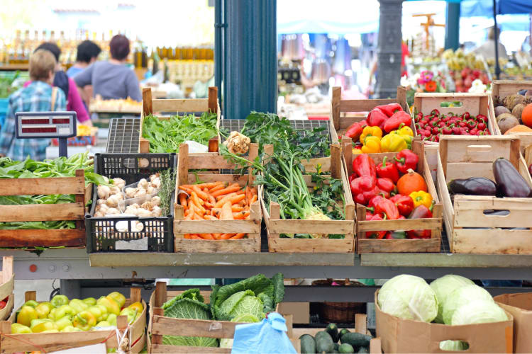 A farmers market with colorful produce