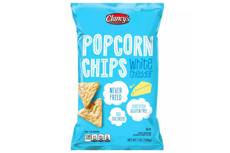 A blue bag of popcorn chips