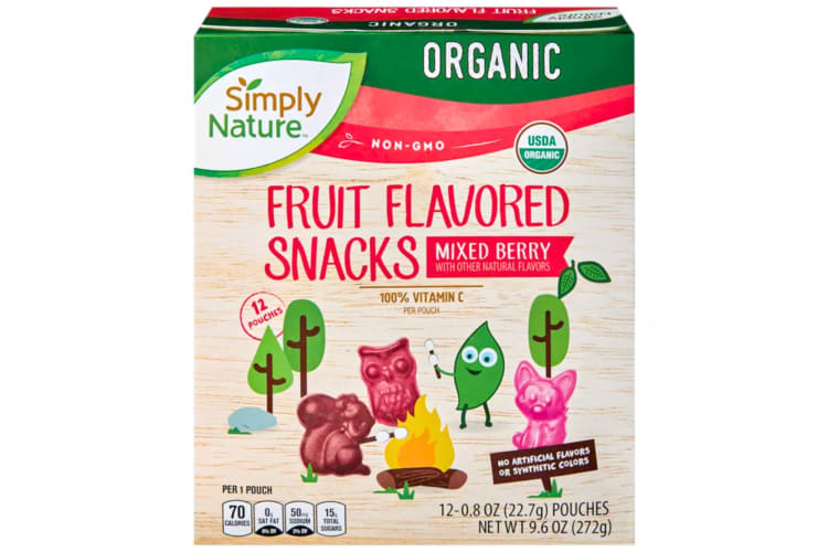 A purple box of fruit snacks