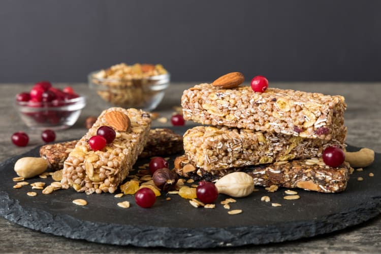 Granola bars on a slate plate