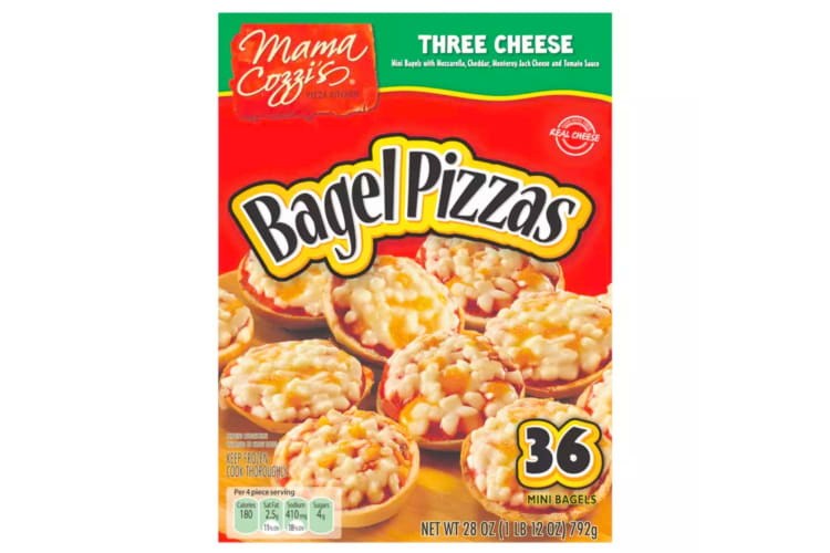 A box of bagel pizzas