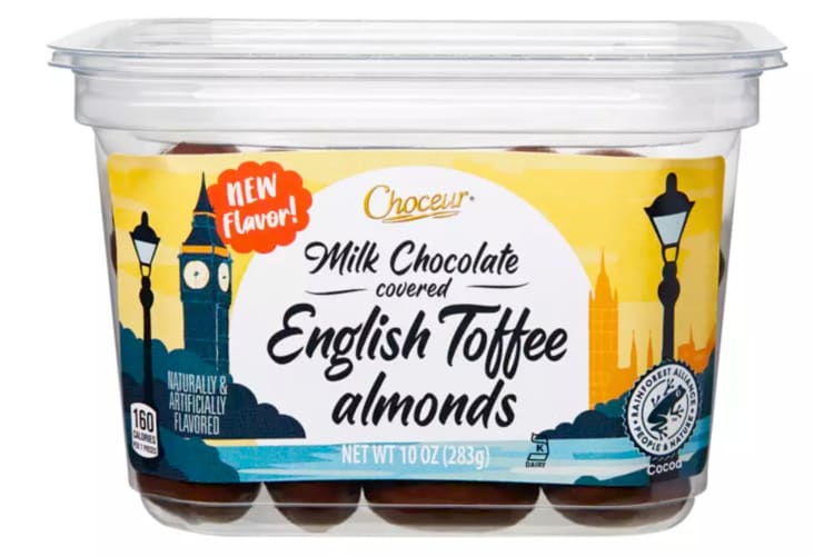 A box of chocolate-covered toffee almonds