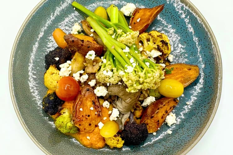 Aerial view of a vegetarian salad from Alligator Soul