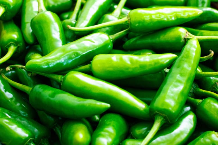 A pile of green Anaheim peppers