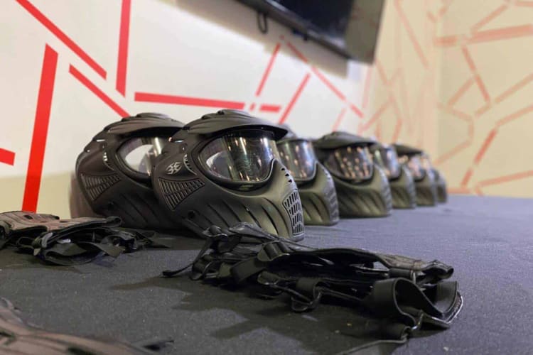 Helmets and other protective gear at Archery Arena