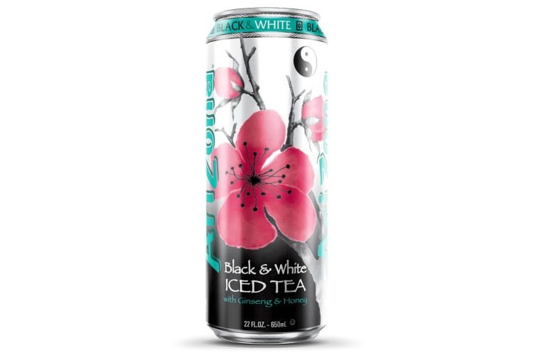A can of Arizona Black and White flavored iced tea