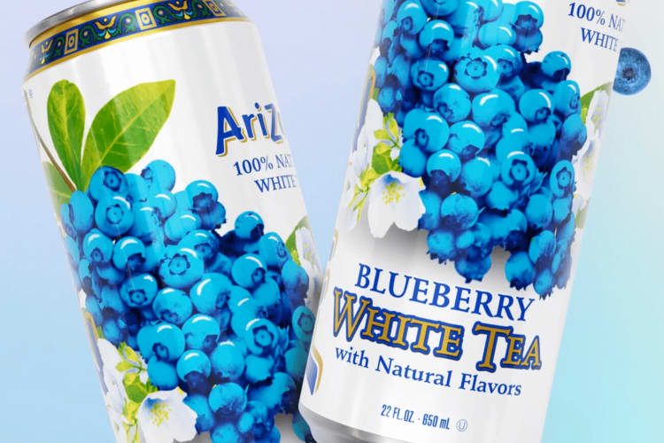 Two cans of Arizona Blueberry White Tea