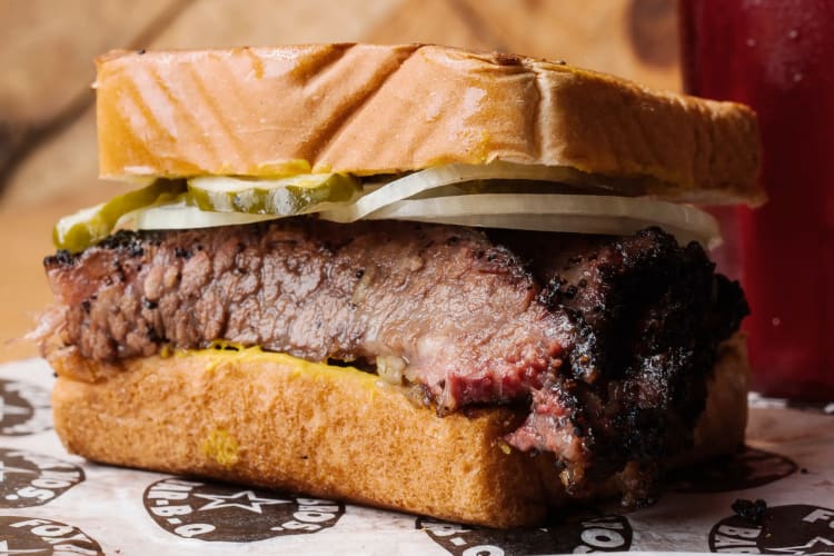 A Texas toast brisket sandwich at Fox Bros. Bar-B-Q